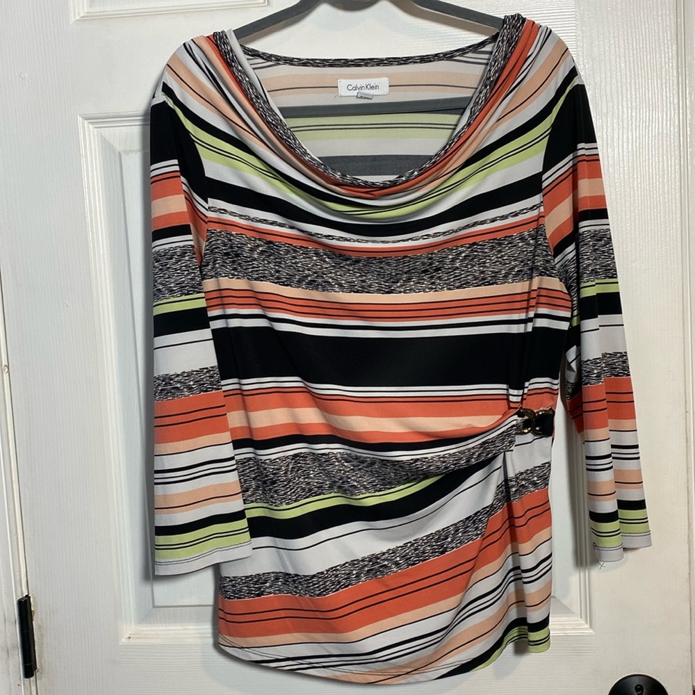 Calvin Klein 3/4 Sleeve Striped Tunic Top, Large